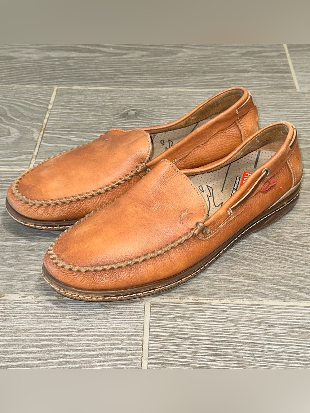 Fluchos Neo Tan Leather Moc Toe Men’s 45 (12 US) Slip On Comfort Walking Loafers